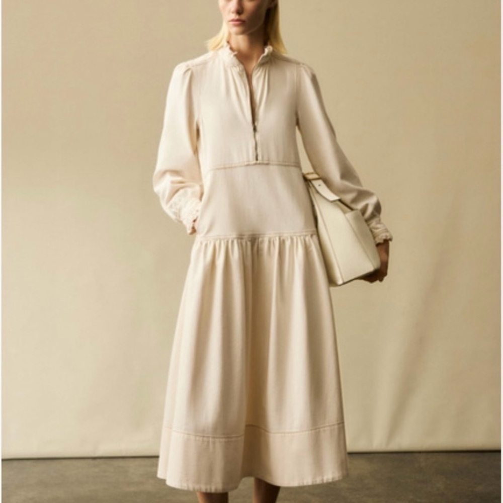 ME + EM Washed Cream Denim Midi Dress - Picture 3 of 6